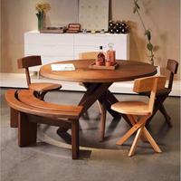 Table à manger en bois massif avec pieds croisés en X, bois naturel, table ronde minimaliste pour salle à manger familiale