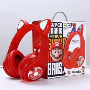 Audífonos CYY Kitty Stitch <span class=keywords><strong>Mario</strong></span> <span class=keywords><strong>Bros</strong></span>, Lindos Audífonos Inalámbricos con Diseño de Dibujos Animados, Audífonos con Cable LED en Forma de Cápsula con Orejas de <span class=keywords><strong>Gato</strong></span> para Niños - Product Image 1