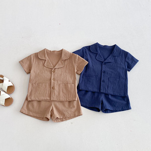 Ensemble deux pièces été 2026 pour enfants : <span class=keywords><strong>cardigan</strong></span> et short en pur coton, style coréen, simple et confortable pour garçons et filles - Product Image 1