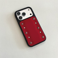 Coque anti-chute haut de gamme en matériau IMD style INS avec rivets bordeaux pour iPhone 14/13 et 17/16/15 PRO MAX