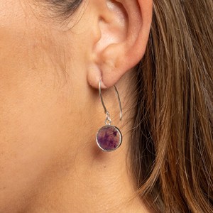 Purple Amethyst Long Circle Drop <b>Earrings</b> 925 Sterling Silver Minimalist Modern Gemstone <b>Earrings</b> Gift For Her - Product Image 1