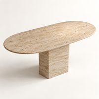MEUBLES JIAMEIJIA |   Table à manger ovale effet travertin avec piétement à facettes