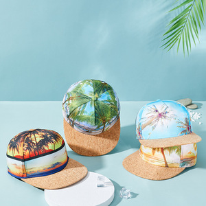 <span class=keywords><strong>Gorra</strong></span> Snapback de 5 Paneles con Estampado Digital Personalizado de Palmeras y Letras de Hawái, Transpirable, Impermeable, Unisex, con Visera de Madera - Product Image 5