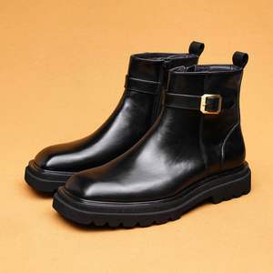 Bottes Chelsea décontractées en cuir véritable pour hommes, style britannique, à bout carré, légères, respirantes, à lacets, toutes saisons - Product Image 1