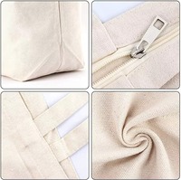 Sac fourre-tout en toile de coton recyclé personnalisé, durable, lavable, faible MOQ, uni, avec logo personnalisé et fermeture éclair