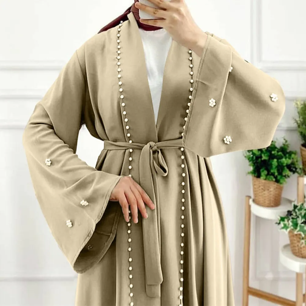 Tuyệt đẹp Dubai Ả Rập buổi tối ăn mặc đính cườm dài tay áo Ma-rốc kaftan buổi tối ăn mặc hồi giáo hạt Cardigan Ăn mặc