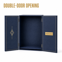Individuelles Logo Marineblaue Starre Doppeltür-Geschenkbox mit Goldfolienrand und Metallscharnieren für Luxus-Geschenkverpackungen Großhandel