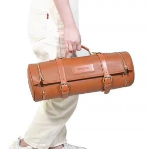 厂家批发定制专业男女便携式滚动皮革棒套件手提袋旅行调酒师工具袋