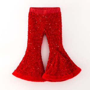 <span class=keywords><strong>Pantaloni</strong></span> a Zampa d'Elefante Rossi con <span class=keywords><strong>Paillettes</strong></span> Scintillanti per Bambine, Personalizzabili, con Orlo Peloso e Vita Elastica, Ideali per Spettacoli Natalizi - Product Image 2
