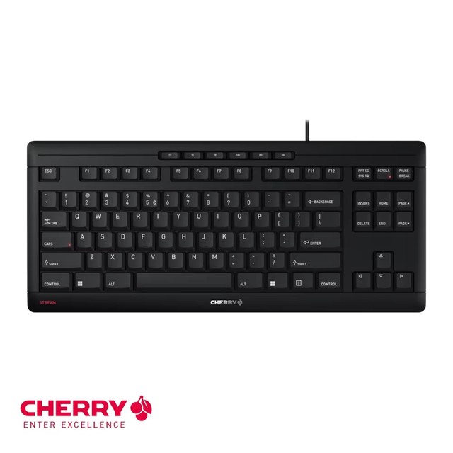 CHERRY Stream Keyboard Tkl Digital Keyboard Usb-A Quiet Unique Typing Feel Tenkeyless Design Smart Keyboard White Or Black