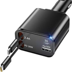 Chargeur de voiture 100W Max PD 30W USB C à charge rapide avec câble rétractable pour téléphone, tablette, ordinateur portable - Product Image 1