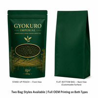 Sachets en plastique Mylar mats à fenêtre dorée pour thé vert Gyokuro cultivé en ombrage, emballage de thé en vrac japonais, sachet stand-up, chewing-gum