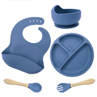 Ensemble de vaisselle pour bébé en silicone micro-ondable sans Bpa ensemble de vaisselle 5 pièces avec plaque à ventouse, bol, cuillère, fourchette, bavoir