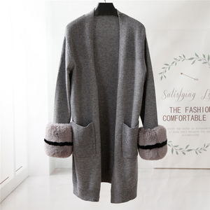 Cárdigan Largo de Punto de Alta Calidad para <span class=keywords><strong>Mujer</strong></span>, Elegante y Clásico, con Puños de Piel Sintética - Product Image 4