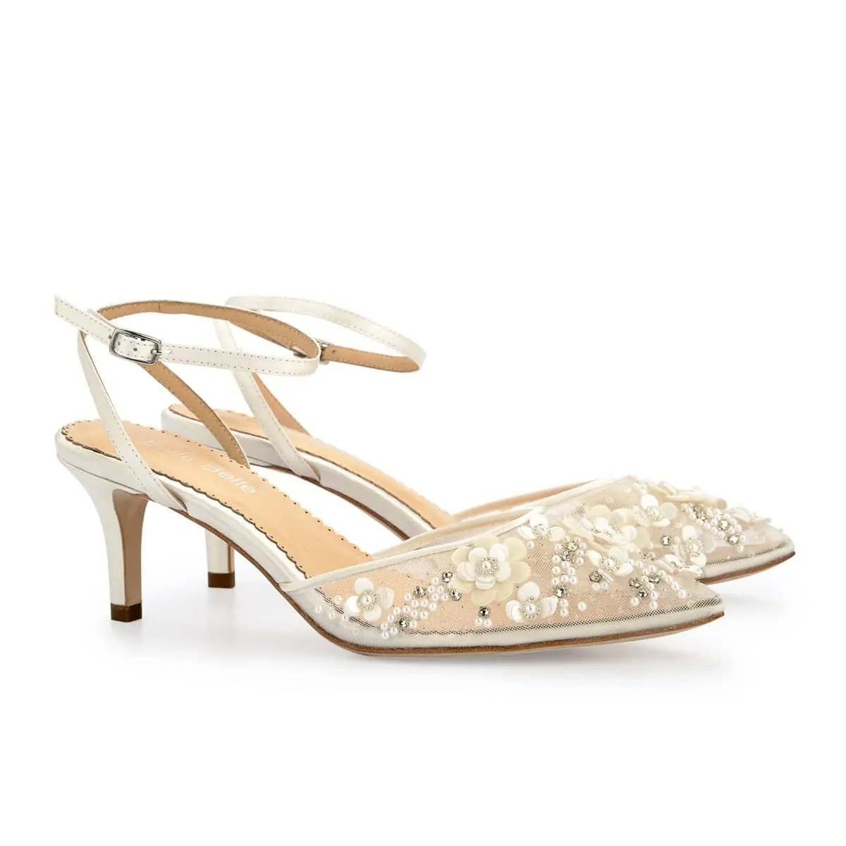 Custom Women Floral Pearl Beaded Wedding Shoes Low Heel beaded Bridal wedding shoes