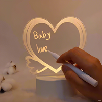Lampe de bureau LED créative haut de gamme moderne en acrylique avec tableau de messages 3D, veilleuse, logo, rechargeable par USB, lumière blanche chaude/froide à intensité variable