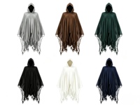 Cape de déguisement noire à capuche effet usé, en tissu de lin ample, pour Halloween, sorcier, dévoreur d'âmes, pour adultes hommes et femmes, cosplay d'horreur