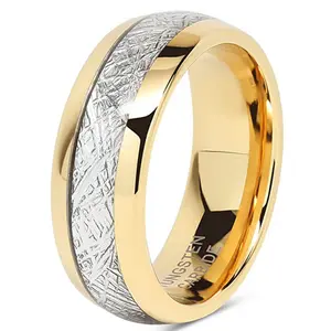 Groothandel Mode Luxe 18K Vergulde Gunst Eenvoudige Tungsten Meteoriet Ring Mannen 8Mm