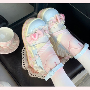 Pink Lolita Heeled Sandals With Bow Decoration Closed Toe <b>Platform</b> Style Chunky Heel Buckle Closure Spring Women's Shoes - Product Image 3