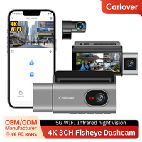 Caméra de tableau de bord 4K+2K+2K UHD Fisheye 3 canaux 5G WIFI AI avec vision nocturne, étanche, pour voiture, caméra intérieure de voiture, fabriquée en usine