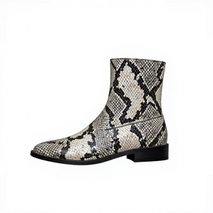 Xinzirain bottes à talons personnalisées pour femmes bottine <span class=keywords><strong>large</strong></span> bout carré imprimé serpent en cuir véritable à talons bas pour femmes - Product Image 1