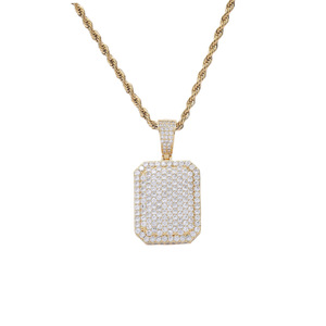 จี้ทรงสี่เหลี่ยมเล็ก, สร้อยคอเครื่องประดับฮิปฮอป, สร้อยคอผู้ชายสีบรอนซ์ฝังเซอร์โคเนียม, จี้รูปโล่ทรงสี่เหลี่ยมพร้อมสายสร้อย - Product Image 5