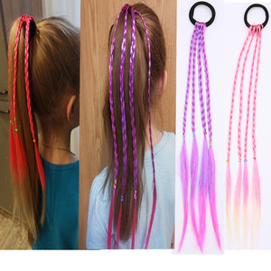 Queues <span class=keywords><strong>de</strong></span> <span class=keywords><strong>cheval</strong></span> dégradées colorées pour enfants, accessoires <span class=keywords><strong>de</strong></span> tresses à 4 brins <span class=keywords><strong>de</strong></span> 15 pouces <span class=keywords><strong>avec</strong></span> élastique, extensions <span class=keywords><strong>de</strong></span> cheveux pour filles, vente en gros - Product Image 4