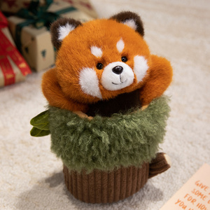 Marioneta de mano de oso panda de peluche en tocón de árbol al por mayor, animal de peluche, regalo de <span class=keywords><strong>cumpleaños</strong></span> para niños, marioneta de mano de mono loro suave - Product Image 4