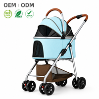 Poussette pour animaux de compagnie avec cabine détachable, cadre métallique pliable, roues en EVA, panier de rangement en maille respirante, vente en gros OEM