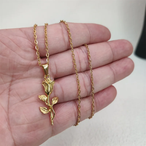Vintage 18K chapado en oro Hot Street Hip Hop griego Rosa colgante collar de acero inoxidable oro San Cristóbal encanto collar - Product Image 5
