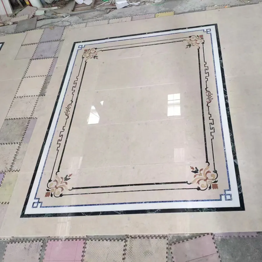 Taglio rettangolo piano di marmo Villa a getto d'acqua medaglione di pietra modello di marmo piastrelle di pietra disegno pavimento medaglione a getto d'acqua