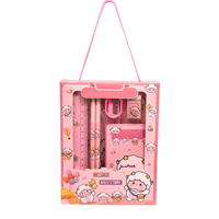 Lot de papeterie multi-composants en plastique, papier et bois pour la rentrée scolaire, boîte colorée NOVISON, motif dessin animé mignon, portable, pour l'école primaire