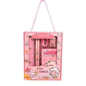 ชุดเครื่องเขียนแบบพกพาหลายชิ้น ลายการ์ตูนน่ารัก สำหรับเด็กประถม วัสดุพลาสติก กระดาษ และไม้ เหมาะสำหรับเป็นของขวัญช่วงเปิดเทอม ขายส่ง - Product Image 1