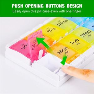 กล่องยาพลาสติกแบบพกพา 7 วัน 14 ช่อง สีรุ้ง ปรับแต่งได้ ขายดี ใช้ในบ้าน ขนาด 22.7x11.7x2.7 ซม. - Product Image 2