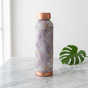 Botella de Agua de Mármol Morado con Vetas Doradas, Tapa de Cobre, Portátil para Viajes - Product Image 1