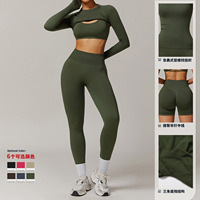 Ensemble de yoga sans couture trois pièces, tenue de sport décontractée à séchage rapide pour la course et le fitness, motif uni, vêtements ajustés à la taille