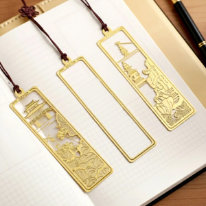 Custom Metal <b>Bookmark</b> Etching Die-Cut Gold-Plated | Logo Engraved Personalised Book Lover Gift | Bookstore Giveaway Wholesale - Product Image 1