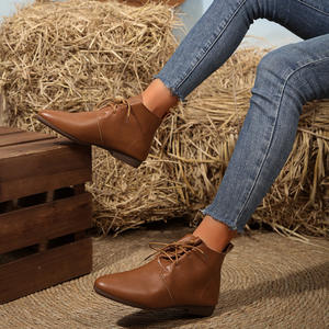 Bottes pour femmes, style rétro, à <span class=keywords><strong>lacets</strong></span>, style britannique, bout pointu, bottes à la cheville, printemps, nouvelle collection, grande taille, bottes plates - Product Image 2