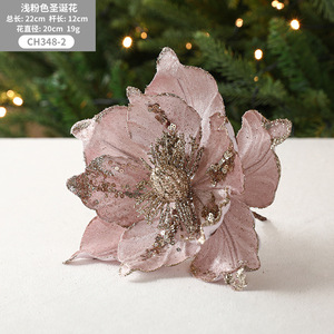 Red Fabric Xmas Poinsettia Flowers <b>Stem</b> with Glitter Red Velvet Flowers Christmas Tree Decor Manufacturer Wholesale - Product Image 3