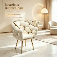 Fauteuil d'appoint luxueux en velours doux, design bulle nuage, avec pieds en acier doré