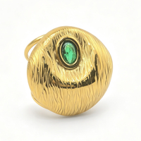 Anillo PuYing Vintage de Acero Inoxidable con Baño de Oro de 18K, Resistente al Deslustre, Impermeable, con Textura Ovalada Clásica, Unisex