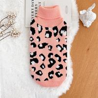 Pull tricoté moderne à imprimé léopard pour animaux de compagnie, col montant, pour l'hiver, chaud et élégant, confortable pour l'extérieur
