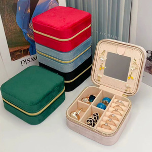 Hot Sale Exquisite Portable Jewelry Box with Mirror Luxurious Velvet Travel Gifting Packaging for Necklace <strong>Ring</strong> Earring <strong>Storage</strong> - Product Image 4