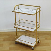Équipement de salon de manucure moderne en or blanc, chariot de spa à 3 niveaux, chariot à outils de luxe portable avec 4 roues