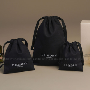 PandaSew Custom Logo Black Cotton Canvas Drawstring <b>Bag</b> Gift Jewelry Pouch <b>Packaging</b> <b>Bags</b> Perfume Clothing Dust <b>Bag</b> - Product Image 1