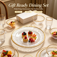 Assiettes de Dîner en Verre à Bord Doré en Gros, Assiettes de Présentation Modernes de Luxe Léger pour Mariage, Vaisselle Horeca Écologique Peinte à la Main