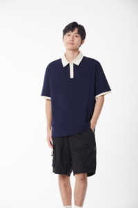 Polo bleu à manches courtes, couleur unie, respirant, en coton Oxford, vêtements décontractés pour hommes - Product Image 2