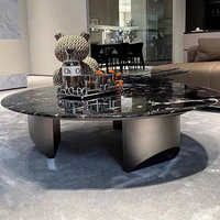 Luxuriöser Marmor-Couchtisch Wohnzimmer Runder Beistelltisch für Zuhause Moderner Hochwertiger Neuer Designer Italienischer Schwarzer Couchtisch
