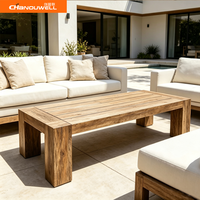 Table de salle à manger rectangulaire d'extérieur en teck massif, table de patio avec plateau à lattes et pieds robustes pour jardin, villa ou cour arrière