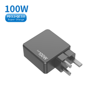 Chargeur rapide multiport 100W GaN 100V-240V OEM/ODM avec 1 port USB + 2 ports Type-C, adaptateur d'alimentation pour téléphones britanniques